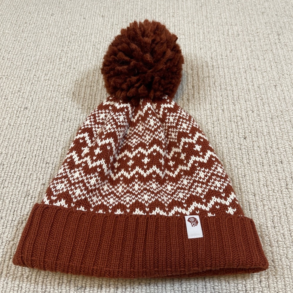 Mountain Hardwear Beanie Big Pompom Rust Red Fleece Headband Nordic Style